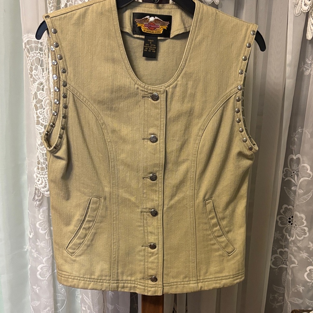 Harley-Davidson Cotton Twill Khaki Vest Sz M